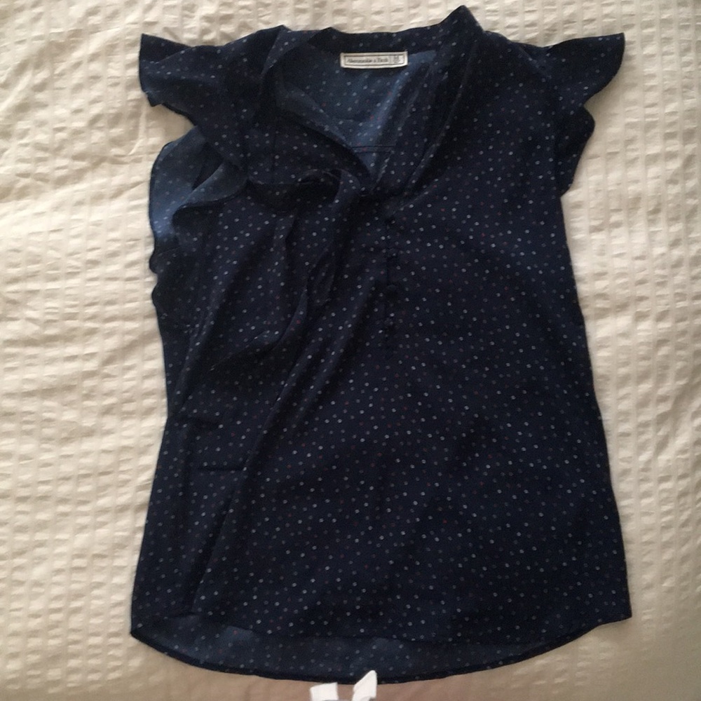 Navy Abercrombie tie-neck blouse.